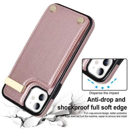 For iPhone 11 Cover TPU+PU Leather Metal Decor Shockproof Cell Phone Case with Card Holder