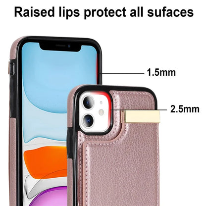 For iPhone 11 Cover TPU+PU Leather Metal Decor Shockproof Cell Phone Case with Card Holder