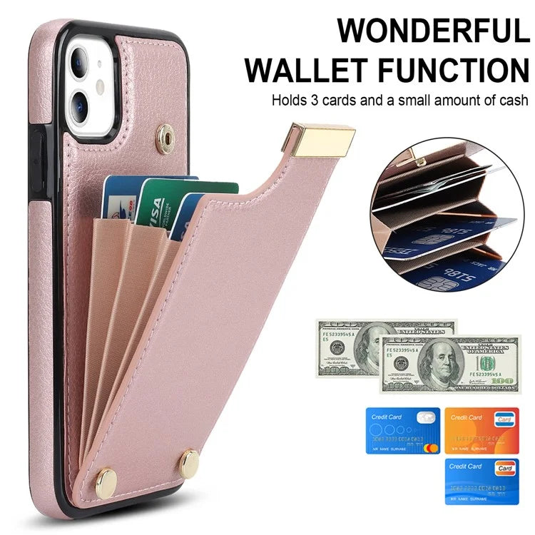 For iPhone 11 Cover TPU+PU Leather Metal Decor Shockproof Cell Phone Case with Card Holder