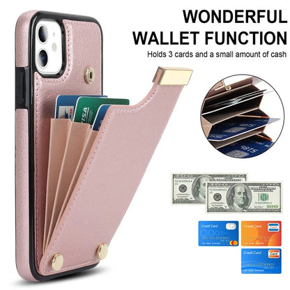 For iPhone 11 Cover TPU+PU Leather Metal Decor Shockproof Cell Phone Case with Card Holder