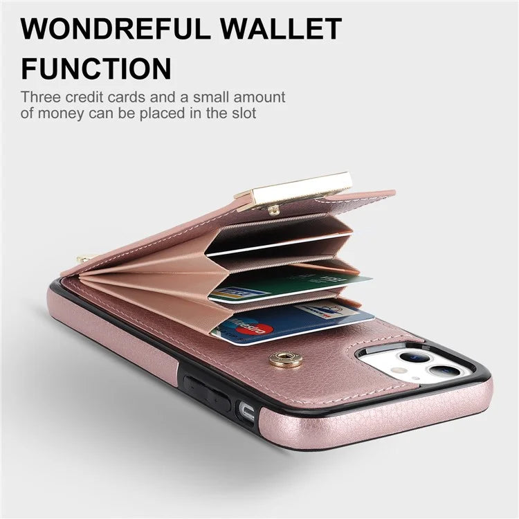 For iPhone 11 Cover TPU+PU Leather Metal Decor Shockproof Cell Phone Case with Card Holder