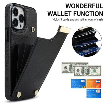 For iPhone 15 Pro Cell Phone Case TPU+PU Leather+Metal Phone Cover with Card Holder