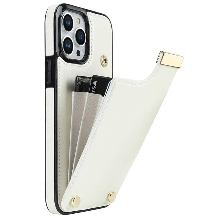 For iPhone 15 Pro Cell Phone Case TPU+PU Leather+Metal Phone Cover with Card Holder