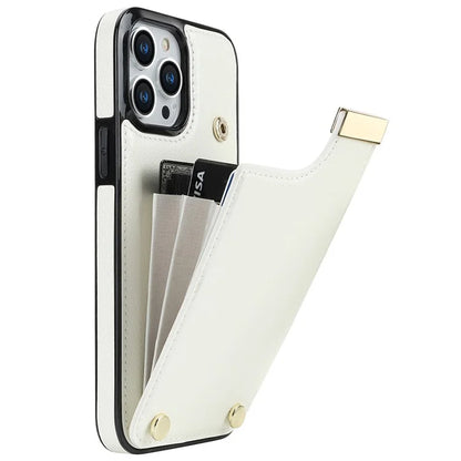 For iPhone 15 Pro Cell Phone Case TPU+PU Leather+Metal Phone Cover with Card Holder