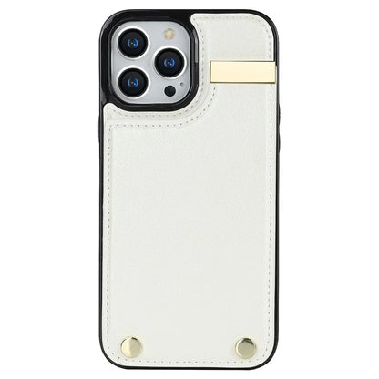 For iPhone 15 Pro Cell Phone Case TPU+PU Leather+Metal Phone Cover with Card Holder