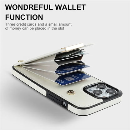 For iPhone 15 Pro Cell Phone Case TPU+PU Leather+Metal Phone Cover with Card Holder