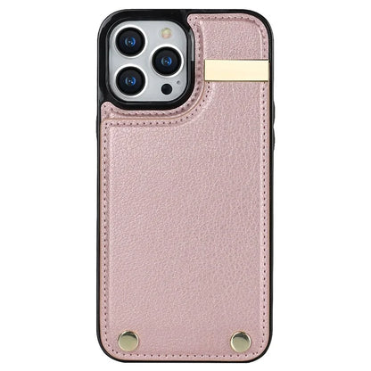 For iPhone 15 Pro Cell Phone Case TPU+PU Leather+Metal Phone Cover with Card Holder