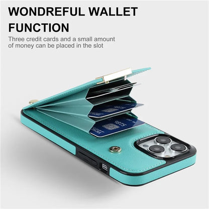 For iPhone 15 Pro Cell Phone Case TPU+PU Leather+Metal Phone Cover with Card Holder