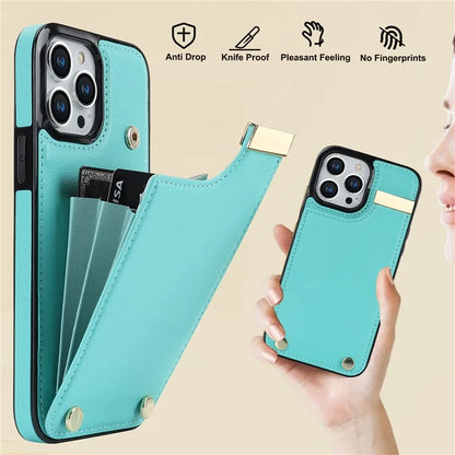For iPhone 15 Pro Cell Phone Case TPU+PU Leather+Metal Phone Cover with Card Holder