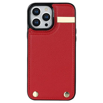 For iPhone 15 Pro Cell Phone Case TPU+PU Leather+Metal Phone Cover with Card Holder