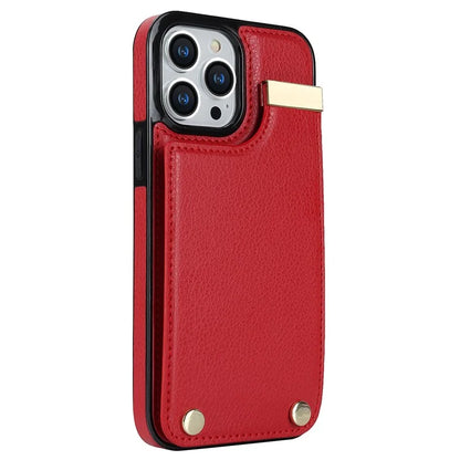 For iPhone 15 Pro Cell Phone Case TPU+PU Leather+Metal Phone Cover with Card Holder