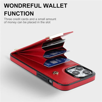 For iPhone 15 Pro Cell Phone Case TPU+PU Leather+Metal Phone Cover with Card Holder
