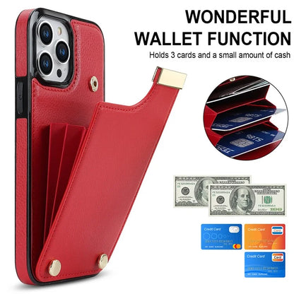For iPhone 15 Pro Cell Phone Case TPU+PU Leather+Metal Phone Cover with Card Holder