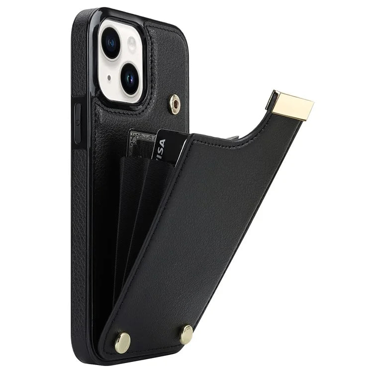 Card Holder Phone Shell for iPhone 13 Case TPU+PU Leather+Metal Phone Cover