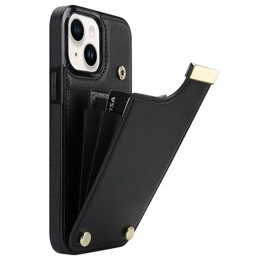 Card Holder Phone Shell for iPhone 13 Case TPU+PU Leather+Metal Phone Cover