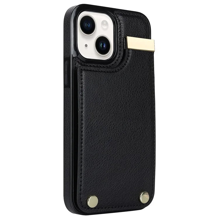 Card Holder Phone Shell for iPhone 13 Case TPU+PU Leather+Metal Phone Cover