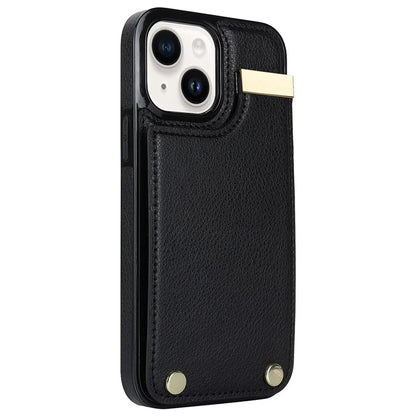 Card Holder Phone Shell for iPhone 13 Case TPU+PU Leather+Metal Phone Cover