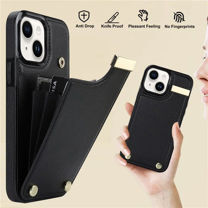 Card Holder Phone Shell for iPhone 13 Case TPU+PU Leather+Metal Phone Cover