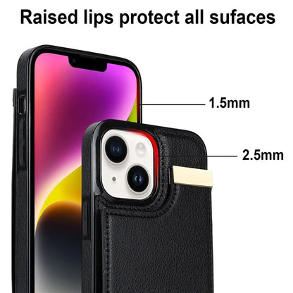 Card Holder Phone Shell for iPhone 13 Case TPU+PU Leather+Metal Phone Cover