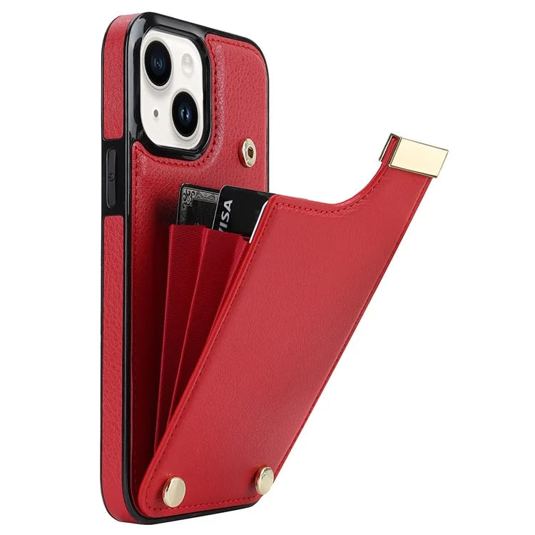 Card Holder Phone Shell for iPhone 13 Case TPU+PU Leather+Metal Phone Cover