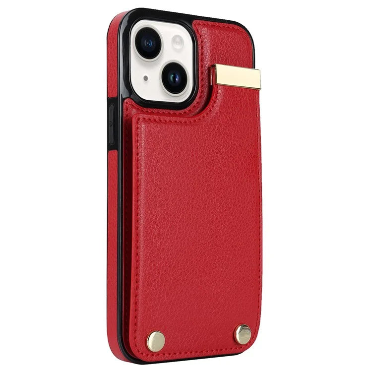 Card Holder Phone Shell for iPhone 13 Case TPU+PU Leather+Metal Phone Cover