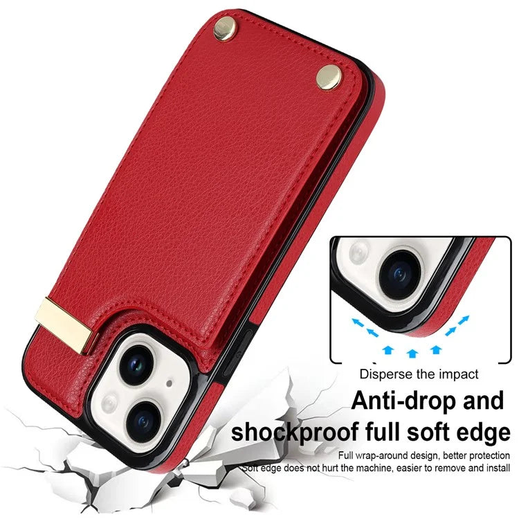 Card Holder Phone Shell for iPhone 13 Case TPU+PU Leather+Metal Phone Cover