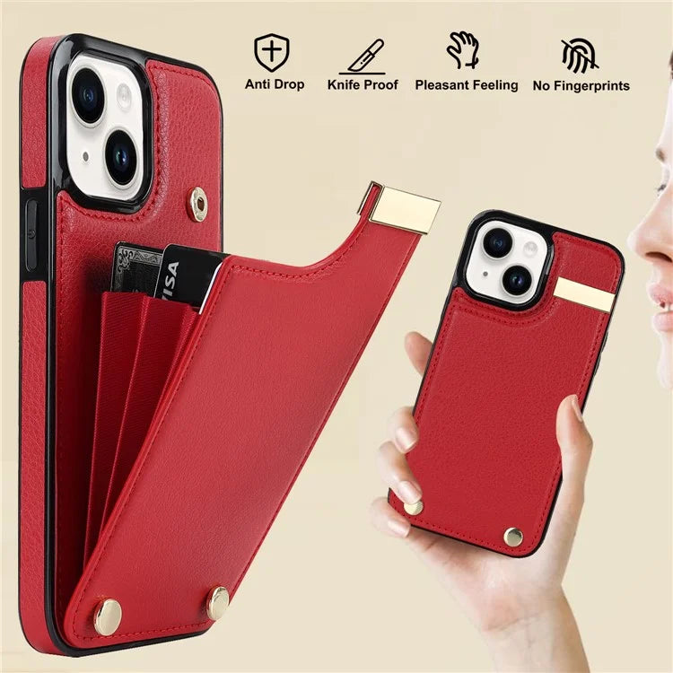 Card Holder Phone Shell for iPhone 13 Case TPU+PU Leather+Metal Phone Cover