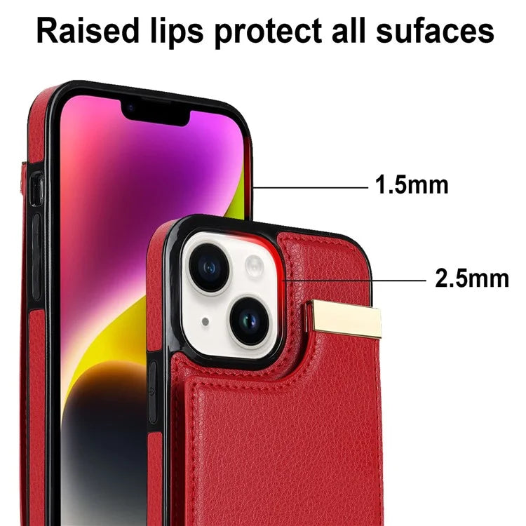 Card Holder Phone Shell for iPhone 13 Case TPU+PU Leather+Metal Phone Cover