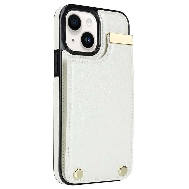 Card Holder Phone Shell for iPhone 13 Case TPU+PU Leather+Metal Phone Cover