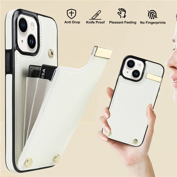 Card Holder Phone Shell for iPhone 13 Case TPU+PU Leather+Metal Phone Cover