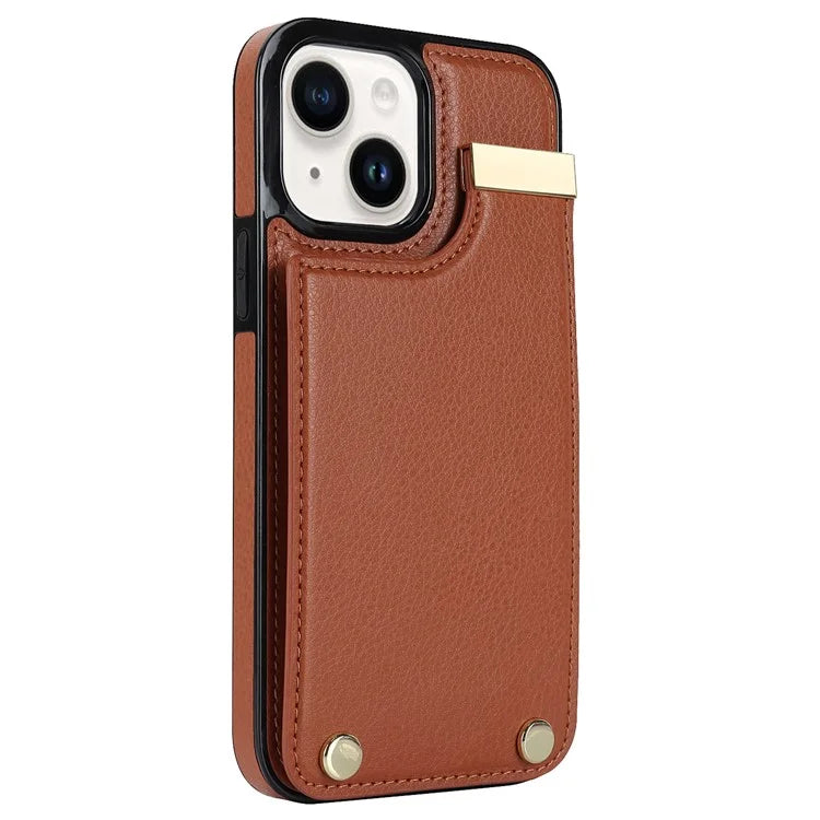 Card Holder Phone Shell for iPhone 13 Case TPU+PU Leather+Metal Phone Cover