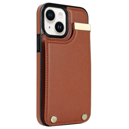 Card Holder Phone Shell for iPhone 13 Case TPU+PU Leather+Metal Phone Cover