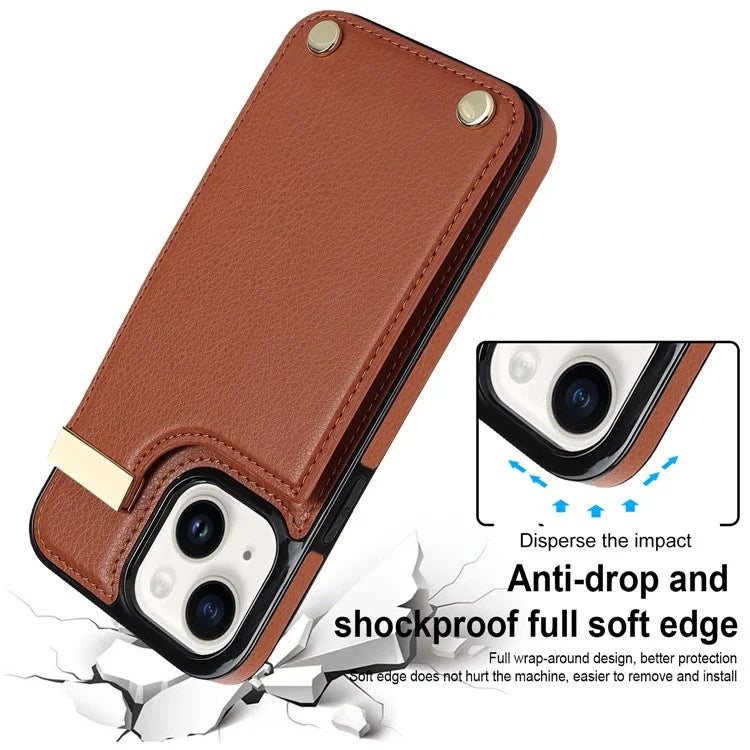 Card Holder Phone Shell for iPhone 13 Case TPU+PU Leather+Metal Phone Cover