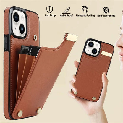 Card Holder Phone Shell for iPhone 13 Case TPU+PU Leather+Metal Phone Cover