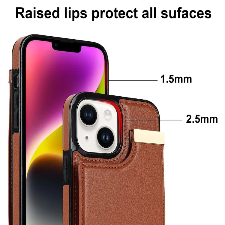 Card Holder Phone Shell for iPhone 13 Case TPU+PU Leather+Metal Phone Cover