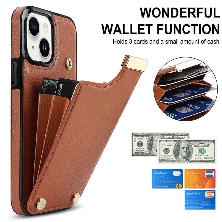 Card Holder Phone Shell for iPhone 13 Case TPU+PU Leather+Metal Phone Cover