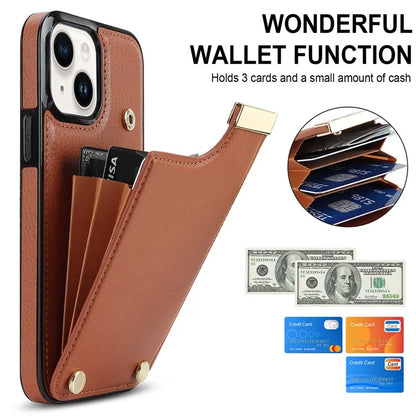 Card Holder Phone Shell for iPhone 13 Case TPU+PU Leather+Metal Phone Cover