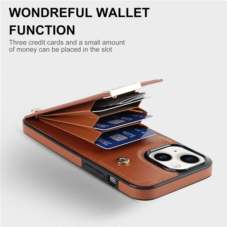 Card Holder Phone Shell for iPhone 13 Case TPU+PU Leather+Metal Phone Cover