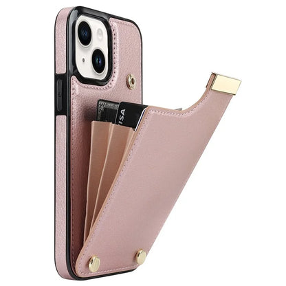 Card Holder Phone Shell for iPhone 13 Case TPU+PU Leather+Metal Phone Cover