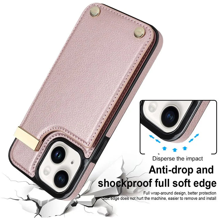 Card Holder Phone Shell for iPhone 13 Case TPU+PU Leather+Metal Phone Cover