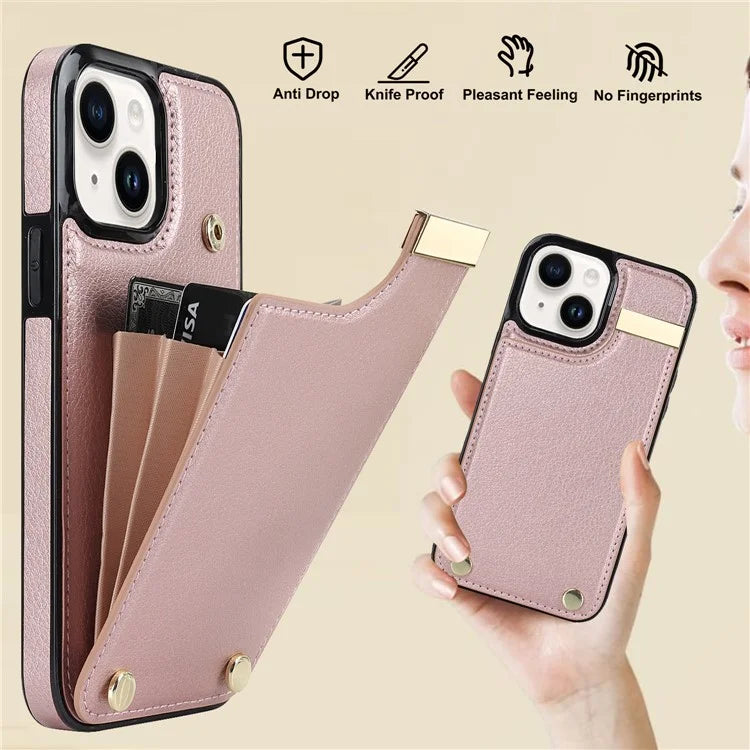 Card Holder Phone Shell for iPhone 13 Case TPU+PU Leather+Metal Phone Cover