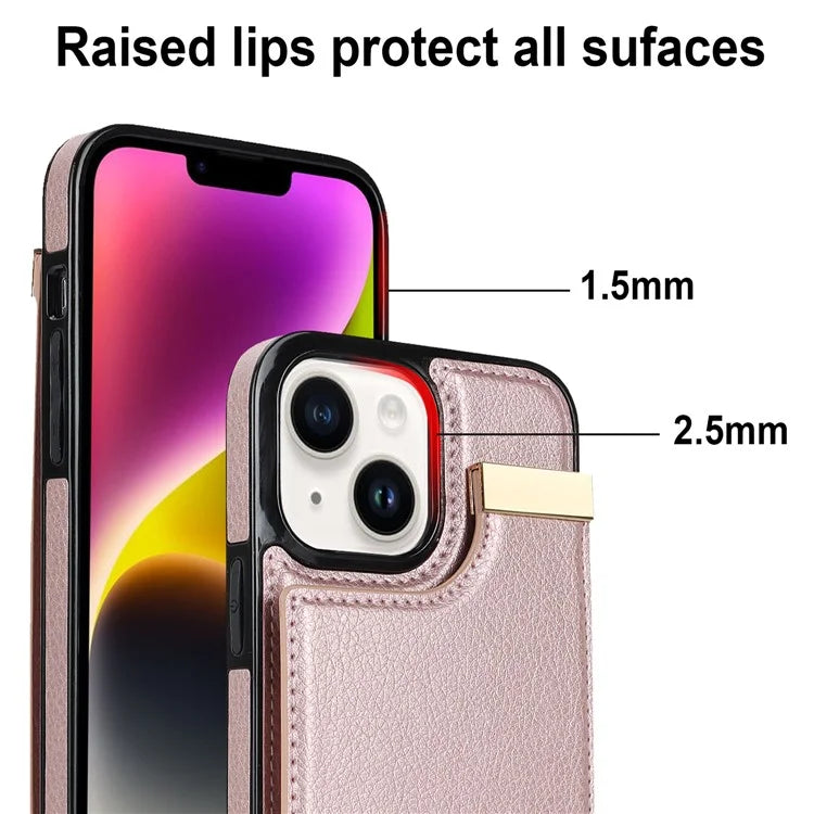 Card Holder Phone Shell for iPhone 13 Case TPU+PU Leather+Metal Phone Cover