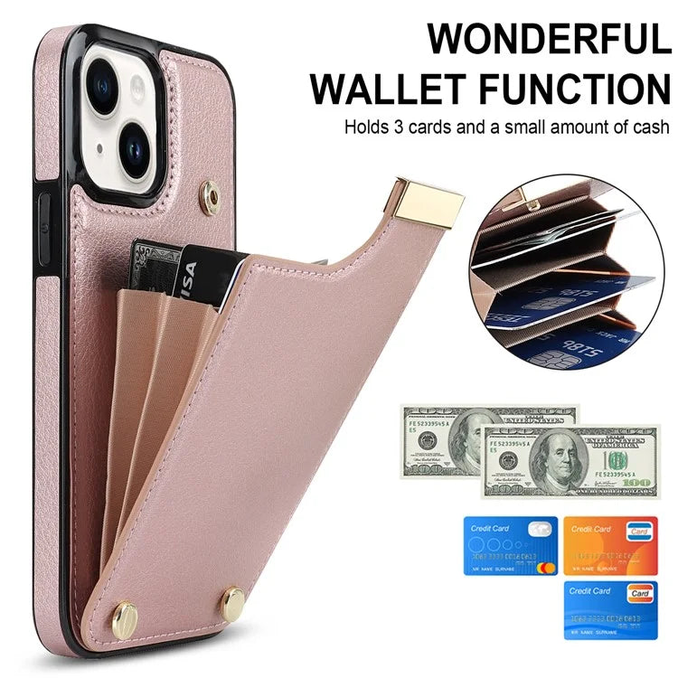 Card Holder Phone Shell for iPhone 13 Case TPU+PU Leather+Metal Phone Cover