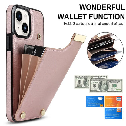 Card Holder Phone Shell for iPhone 13 Case TPU+PU Leather+Metal Phone Cover