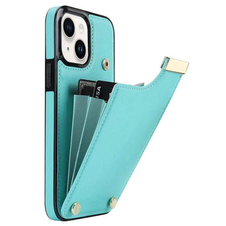 Card Holder Phone Shell for iPhone 13 Case TPU+PU Leather+Metal Phone Cover