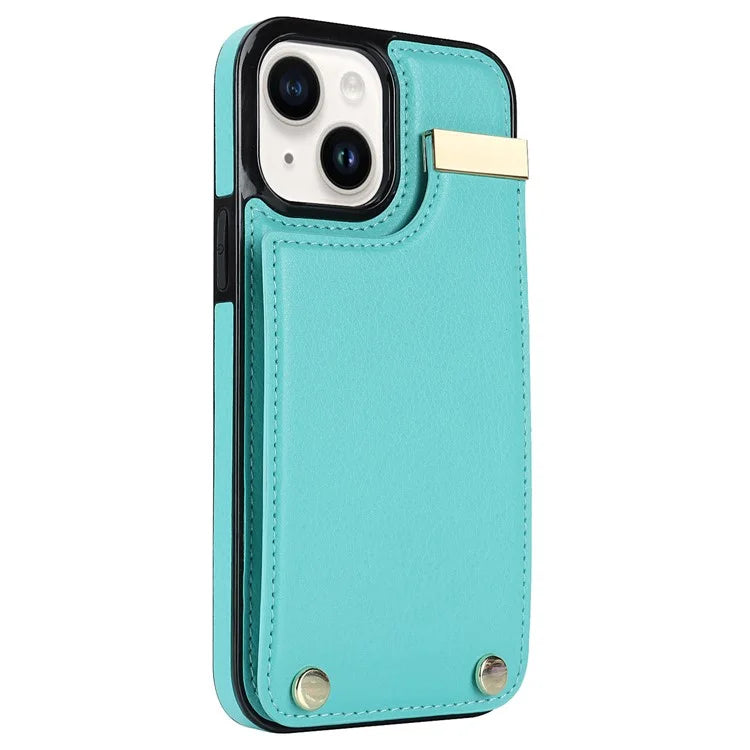 Card Holder Phone Shell for iPhone 13 Case TPU+PU Leather+Metal Phone Cover