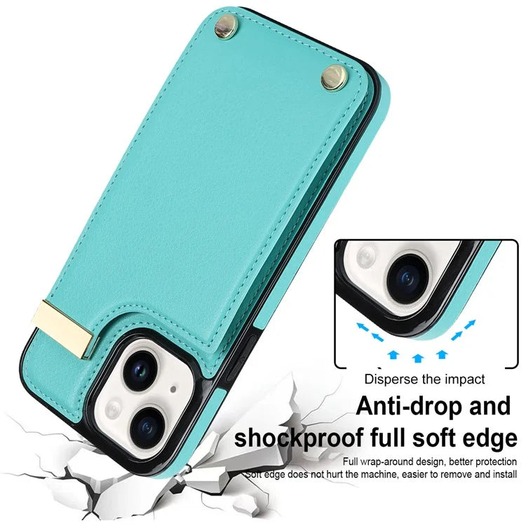 Card Holder Phone Shell for iPhone 13 Case TPU+PU Leather+Metal Phone Cover