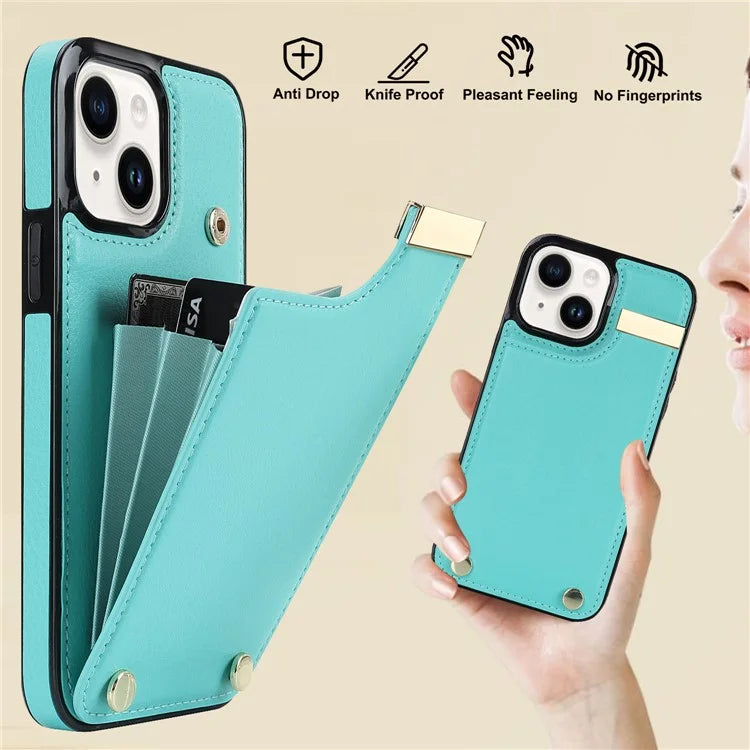 Card Holder Phone Shell for iPhone 13 Case TPU+PU Leather+Metal Phone Cover
