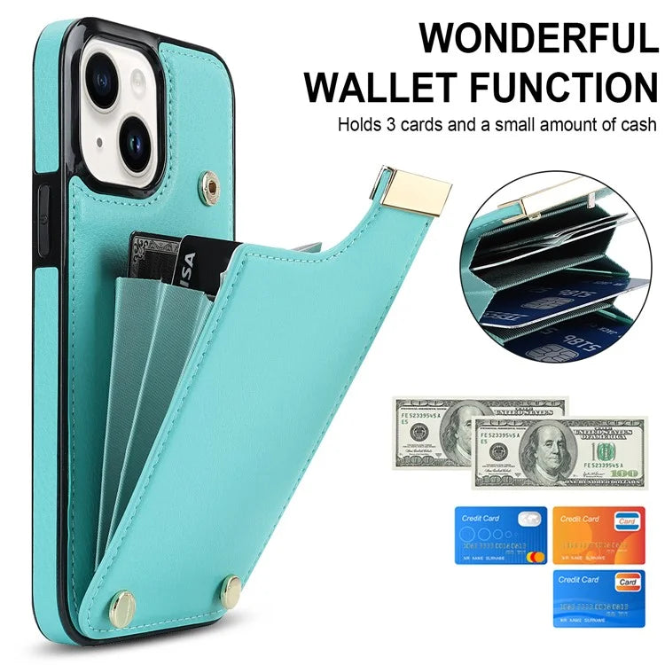 Card Holder Phone Shell for iPhone 13 Case TPU+PU Leather+Metal Phone Cover