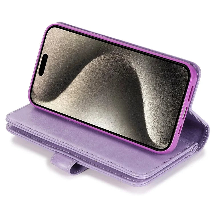 For iPhone 15 Pro Max Cell Phone Case Glitter Powder 9 Card Holder Leather Cover